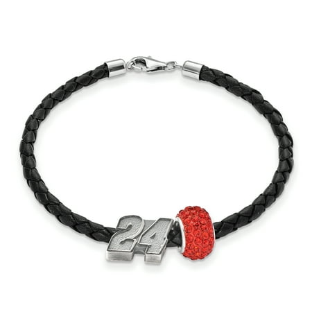 Sterling Silver Antiqued LogoArt NASCAR #24 William Byron Crystal Leather Bracelet