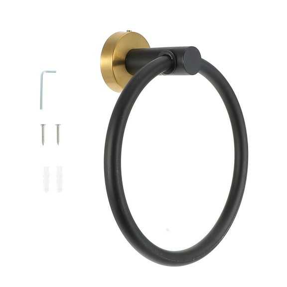 Myenne Black Metal Bath Towel Ring: Stainless Steel Hand Towel Ring Wall Mount Heavy Hanger Hanging Towel Holder for Home Bathroom