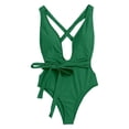 thumbnail image 4 of LUOGENLI 1-Piece Swimsuit Women Tummy Control Plus Size Women One Shoulder Swimsuit Bikini Swimsuit Irregular Solid Color Monokinis Swimsuit Green Size L, 4 of 5