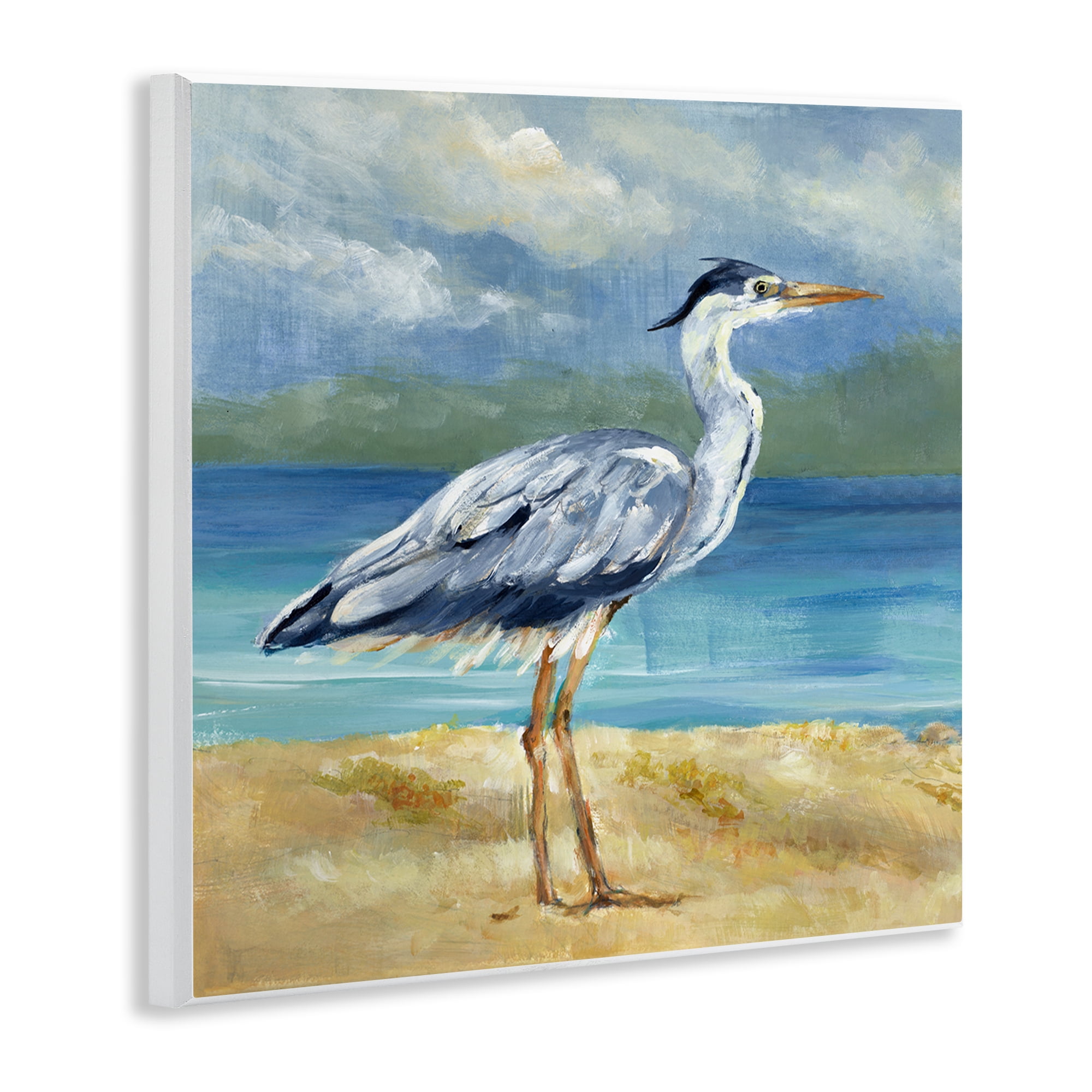 Stupell Industries Heron by the Sea Nautical & Beach Painting Unframed Art Print Wall Art, 12 x 12