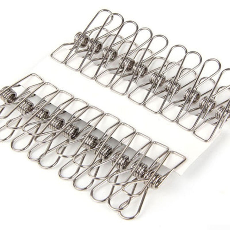 20x Stainless Steel Washing Line Clothes Pegs Hang Pins Clips Windproof Clamps. 
