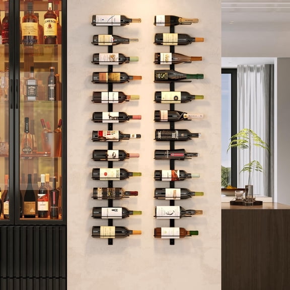 Baxikayon 24-Bottle Wall-Mounted Wine Rack, Detachable Metal Wine Holder, Diy Display Storage for Bar, Cellar, Restaurant, Black