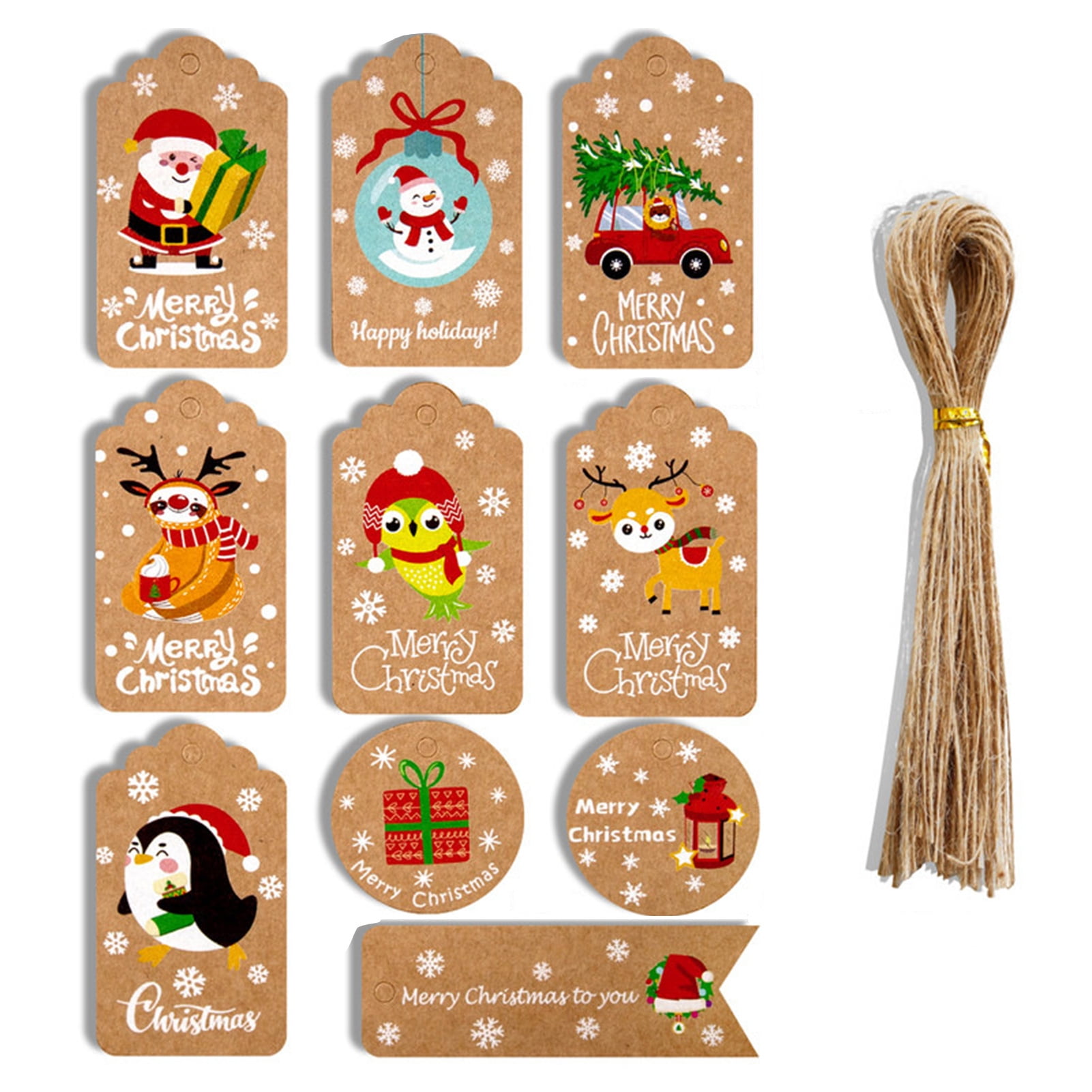 jijAcraft Christmas Gift Tags, 100 Pcs Christmas Tags with String, Brown Hollow Christmas Snowflake Paper Tags, Christmas Name Tags,Gift Tags for