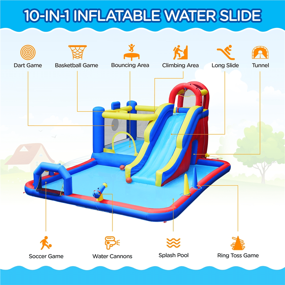Yaheetech 10-In-1 Inflatable Water Slide with Storage Bag, Blue