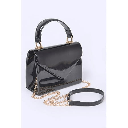 FASHNZFAB Patent Leather Top Handle Swing Bag