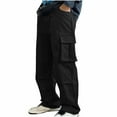 thumbnail image 2 of Mans Cargo Pants Solid Color Zipper Pocket Work Straight Tube Clothes Trousers Black, 2 of 4