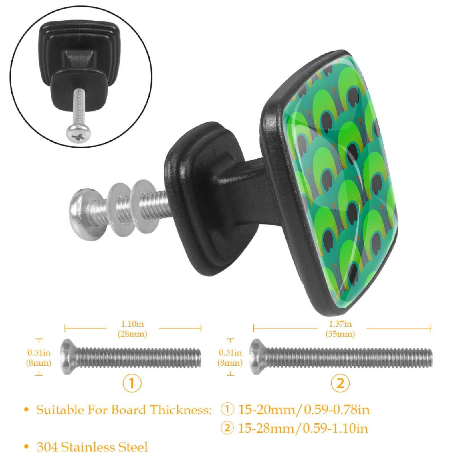 4 Pcs Cabinet Handle Drawer Pulls Pretty Green Peacock Knobs with Screws Square Furniture Office Cabinet Knob Decoration