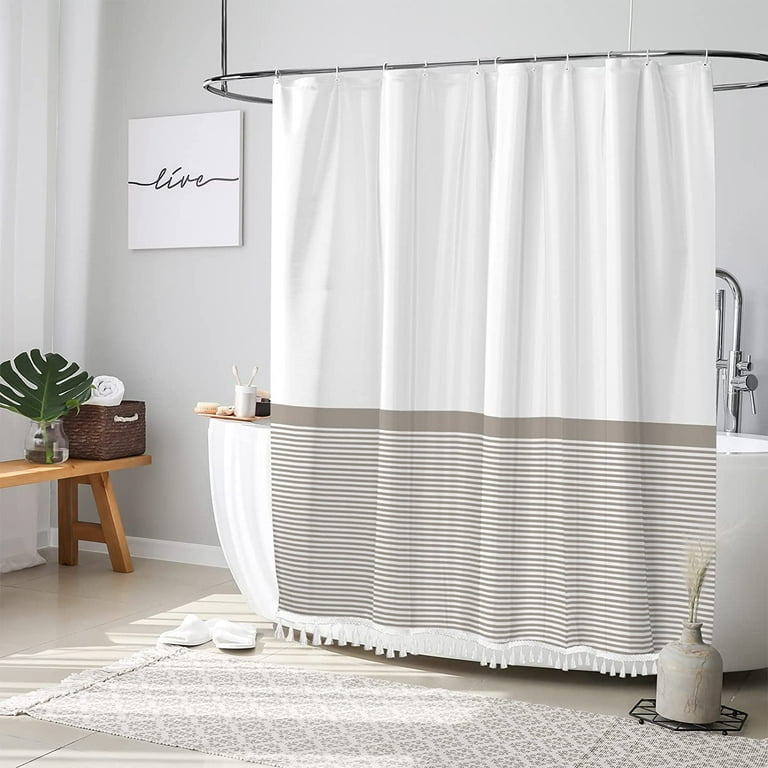 Taupe and white shower clearance curtain