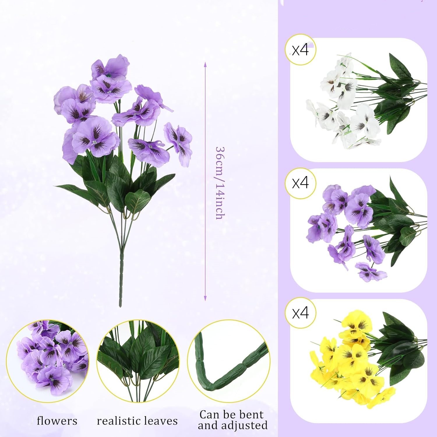 ZOELNIC 12 Bundles Artificial Pansy Flowers Outdoor Colorful Fake Flowers UV Resistant No Fade Faux Outdoor Plants Garden Porch Window Box Decorating