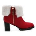 thumbnail image 2 of Ferwind Women's Ankle Booties Foldable Shearling Suede Upper Chunky Heels Adult Red/White  8, 2 of 8