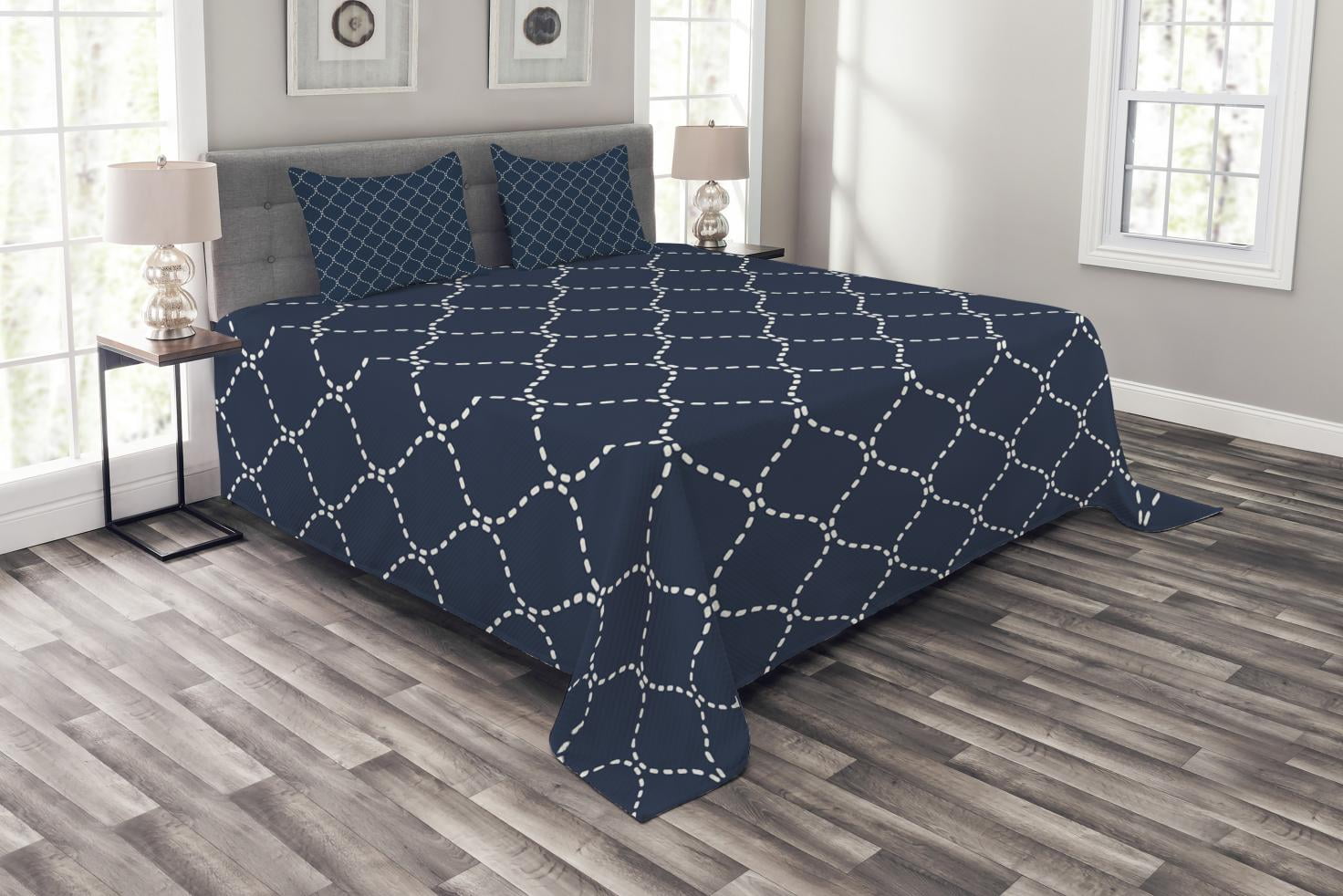 Details about   Geometric Quilted Bedspread & Pillow Shams Set Vertical Square Lines Print 