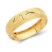 Wellingsale Mens Solid 14k Yellow Gold Polished Diamond Cut Wedding Ring Band - Size 8