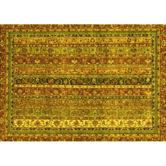 Ahgly Company Machine Washable Indoor Rectangle Oriental Yellow Modern Area Rugs, 7' x 10'