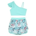 thumbnail image 3 of Choomomo Girls Tankini Swimsuits Set Two Piece Tropical Print Bathing Suit Ruffle Crop Tank Top with Shorts Set Blue 12, 3 of 7