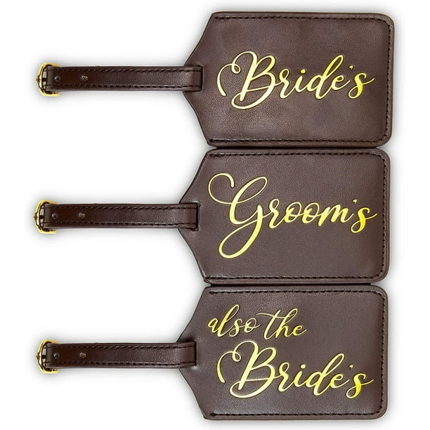 Juvale 3Pack The Bride & Groom Wedding Luggage Tags Gift Box Set for