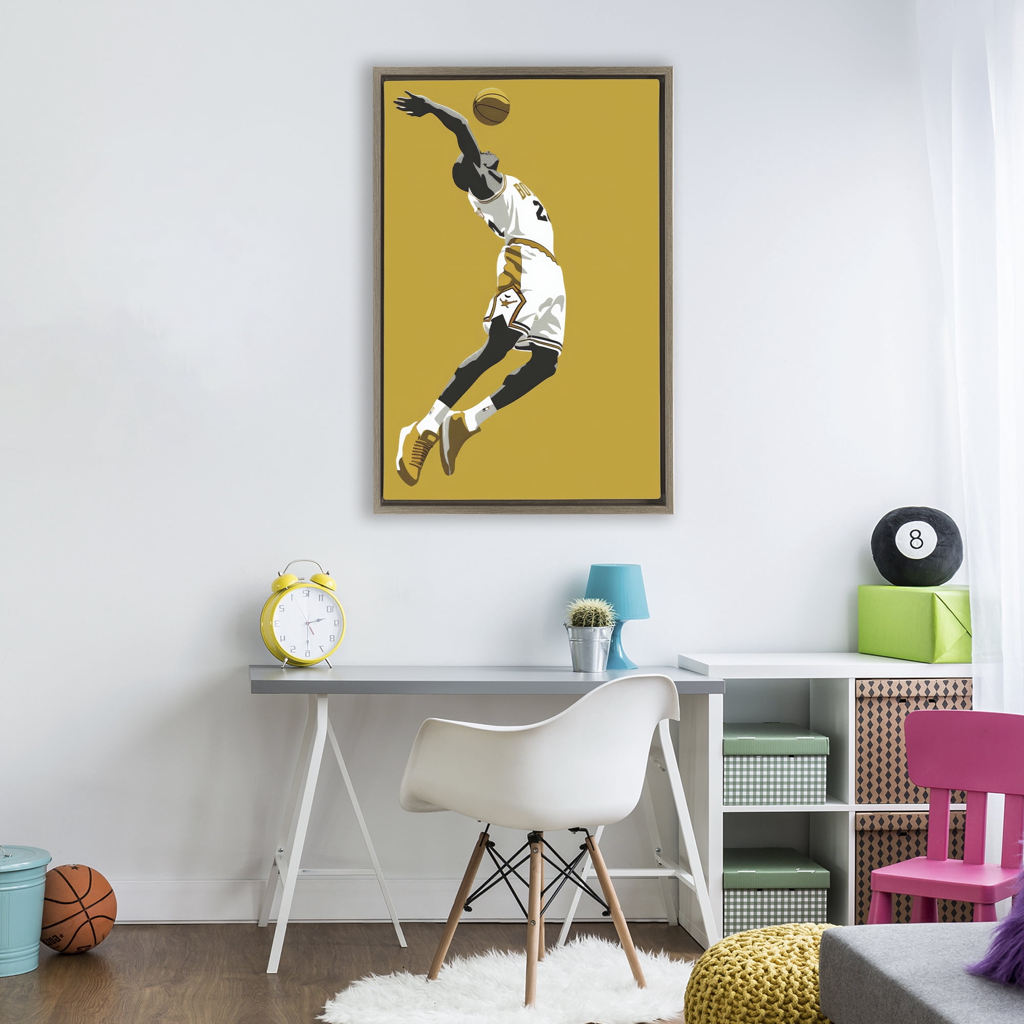 Stupell Industries Iconic Basketball Dunk Brown Framed Floater Canvas Wall Art, design by Ray Powers