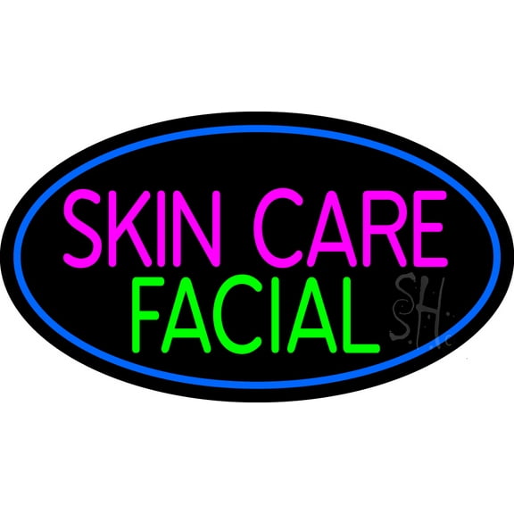 Skin Care Facial LED Neon Sign 13 x 24 - inches, Black Square Cut Acrylic Backing, with Dimmer - Bright and Premium built indoor LED Neon Sign for Spa interior decor and storefront.