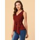 thumbnail image 2 of INSPIRE CHIC INSPIRE CHIC Tops De Verano Para Mujer, Sin Mangas, Con Escote En V, Con Lazo, En La Cintura Rojo ladrillo M, 2 of 5