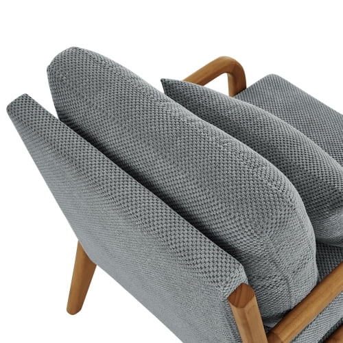Wooden Lounge Chair with Solid Wood Armrests, Mid-Century Modern Single Sofa for Living Room, Bedroom, Balcony, Office, Light Gray