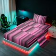 thumbnail image 2 of Manfei Pixel Vertical Streak Twin Sheets, Pink Block Bedding, Pink Black, Black Reversible 3pcs1 Flat Sheet + 1 Fitted Sheet + 1 Pillowcase, 2 of 6