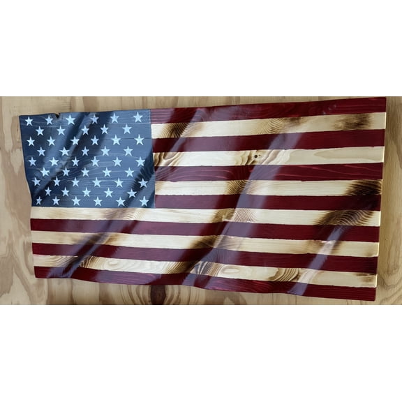 Handcrafted Waving American Flag Wooden Wall Art – 13" x 24"