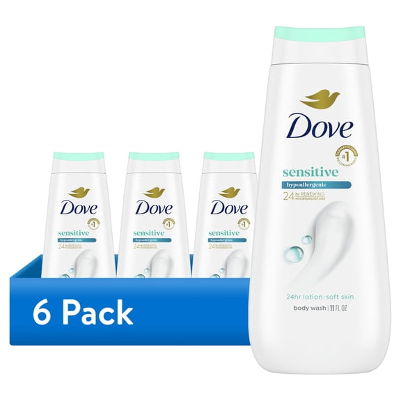(6 pack) Dove Sensitive Skin Liquid Body Wash Hypoallergenic & Sulfate Free, 11 oz