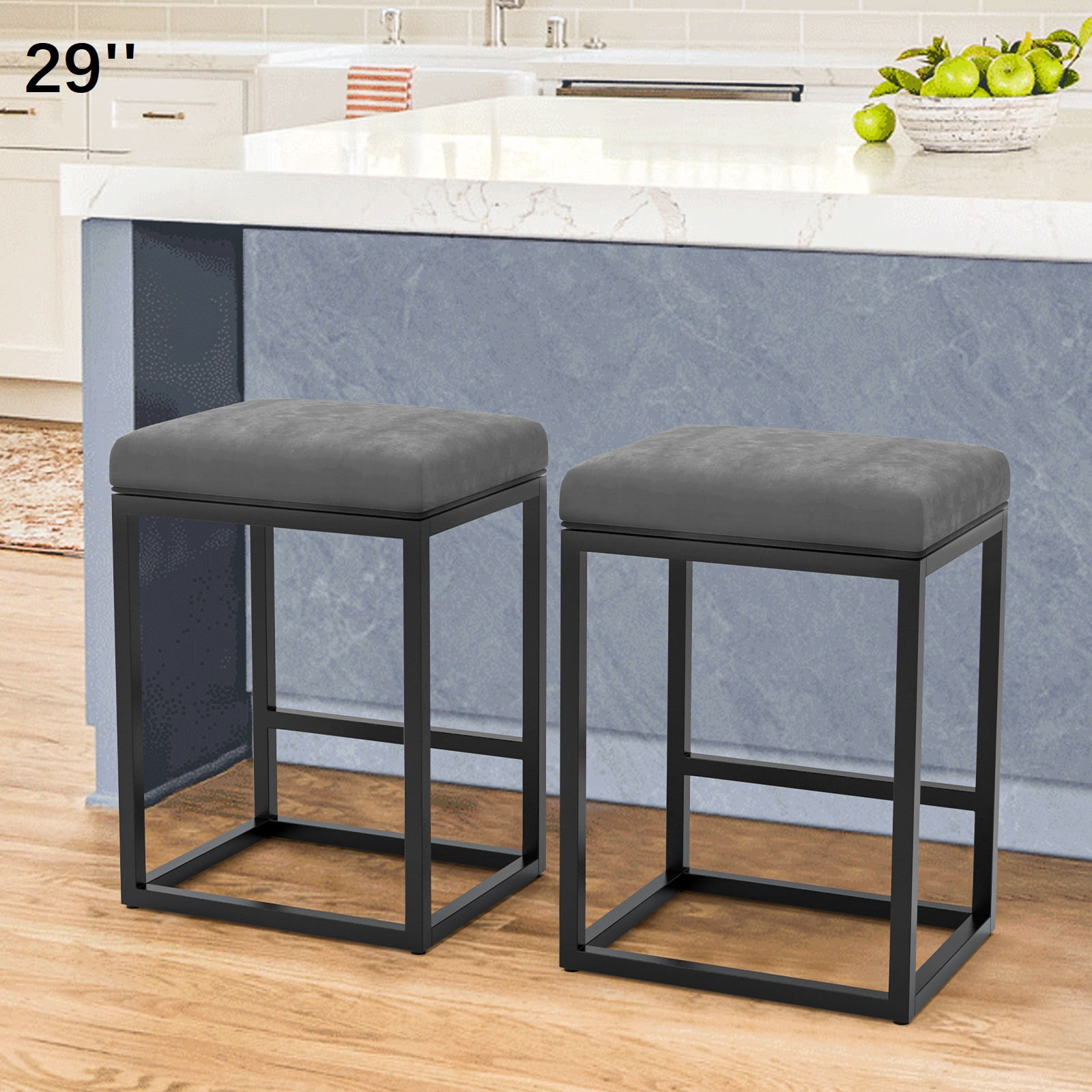 Nathaniel Home 29 Inch Bar Stools Set of 2, Modern PU Leather Metal Barstool, Backless Kitchen