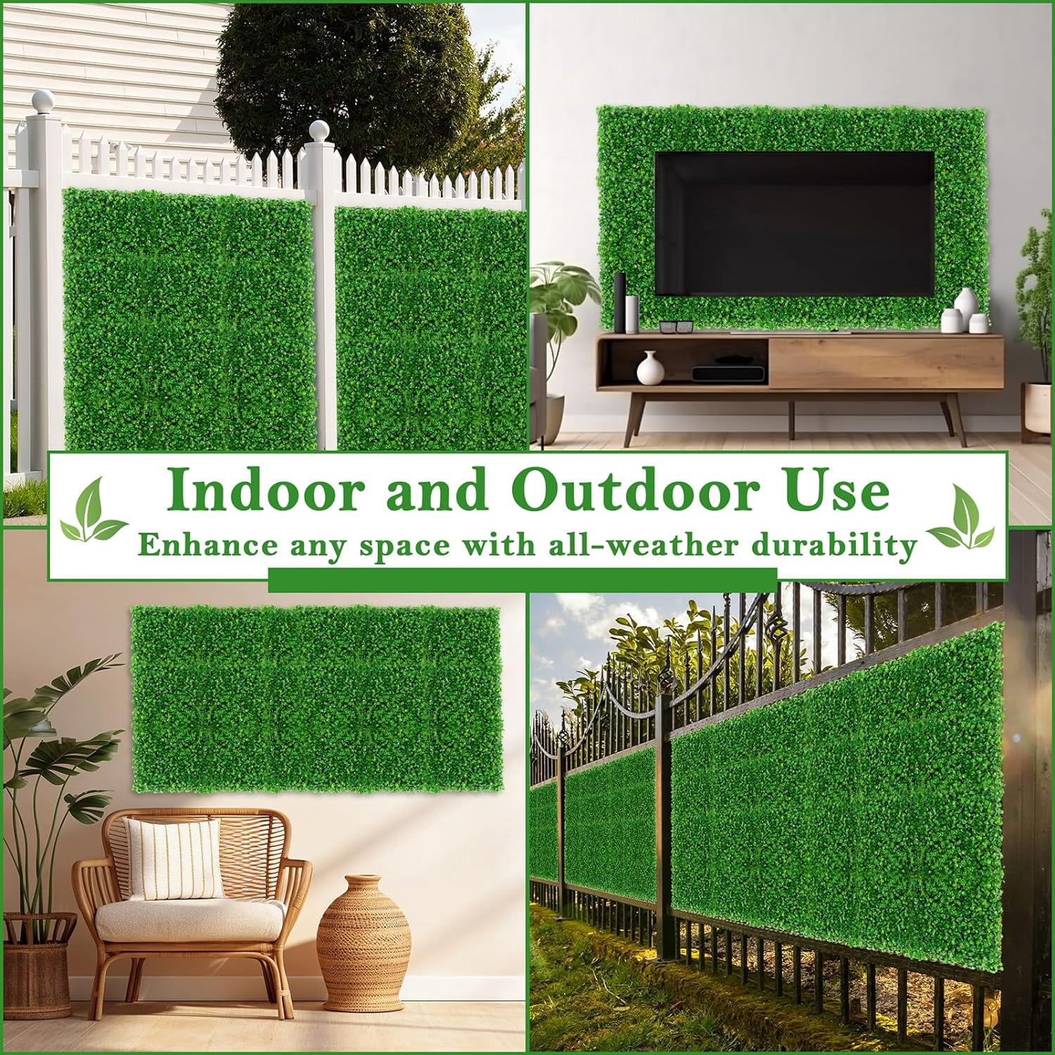 Grass Wall Panels 10 x 10 inch - Pack of 12, Artificial Boxwood Panels with 100 Zip Ties, Greenery Wall Fake Grass Wall Decor Green Wall for Garden Yard Fence Background Decoration