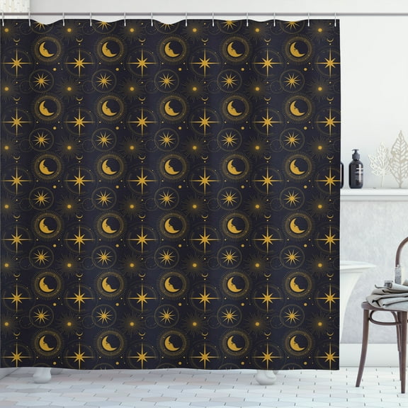 Ambesonne Alchemy Shower Curtain, Crescent in Night, 69"Wx70"L, Indigo and Dark Yellow