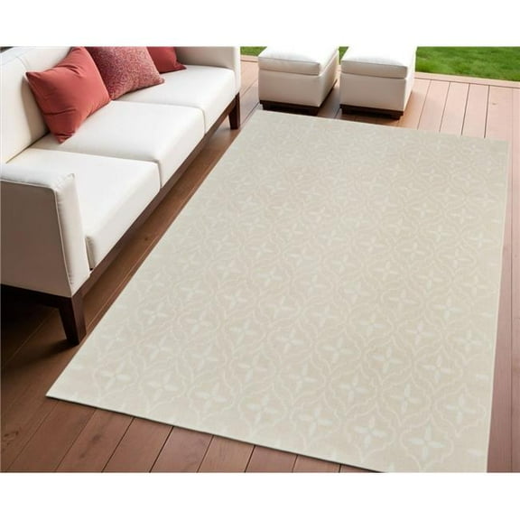 HomeRoots 572559 4 x 6 ft. Ivory & Beige Geometric Indoor & Outdoor Rectangle Area Rug