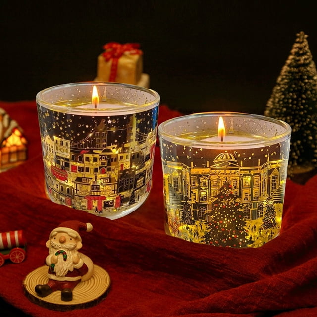 Vela Aromática Navideña En Tarro de Cristal | Cera Termoactiva con Sensor de Luz | Multicolor | 10 X 10 Cm | Diseños de Calles de Londres y Árboles de Navidad | 870 G | para Uso Doméstico Femenino |