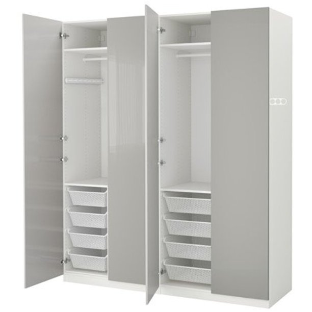 Ikea Wardrobe Soft Closing Hinges, white, Fardal highgloss light gray