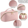 thumbnail image 3 of Travel makeup bag, women's makeup bag, waterproof portable makeup bag with handle and Divider Flat Lay Makeup Organizer Bag （Pink）, 3 of 5