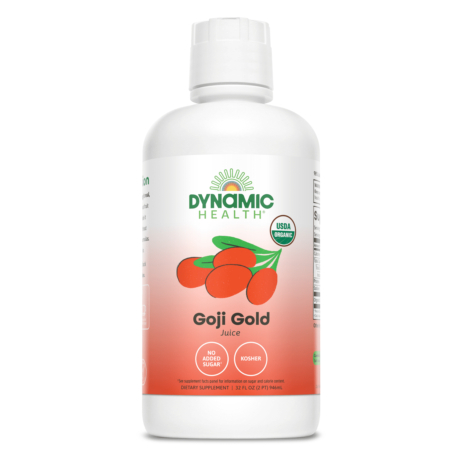 Dynamic Health Goji Gold | Organic Goji 100% Juice | Vegetarian, No Gluten or BPA, Dietary Supplement | 32oz