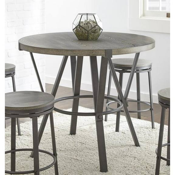Steve Silver Portland Indoor Industrial Wood Round 36" Counter Height Dining Table, Gray