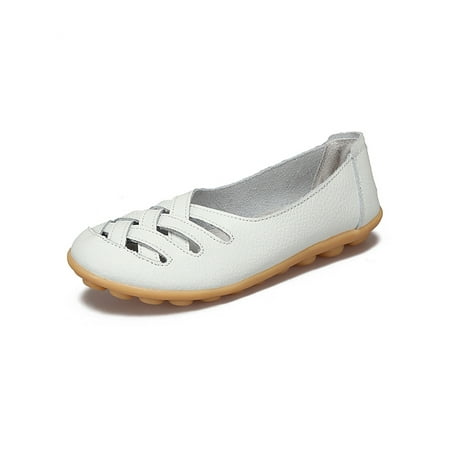 

Bellella Women Loafers Comfort Casual Shoes Slip On Flats Non-Slip Leather Shoe Walking Work White 8