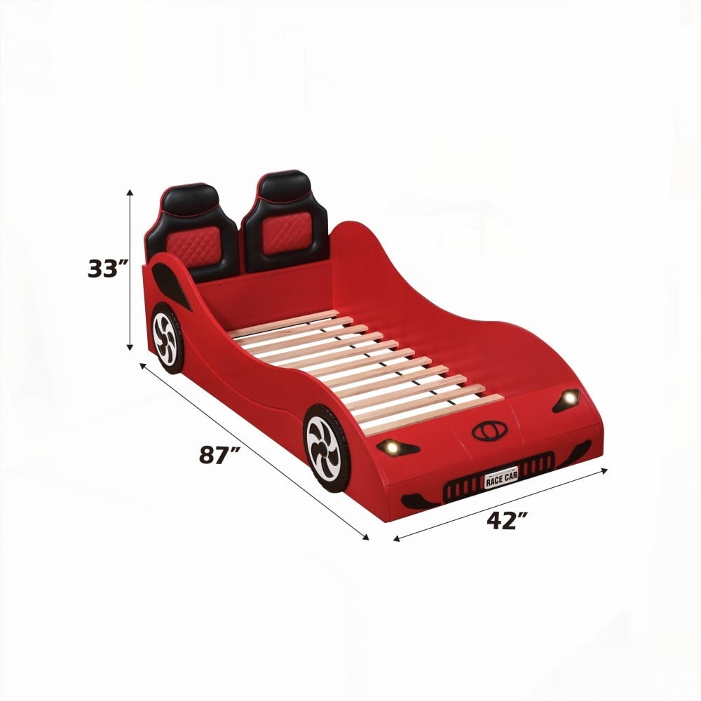 Colen Red-Twin Car Bed: Stylish, Comfortable, Wheels & LED