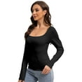 thumbnail image 6 of Women's Sexy Long Sleeve Square Neck Tops Slim Fitted Basic Shirts, 6 of 6