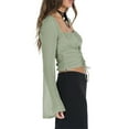thumbnail image 3 of Franhais Women T-shirt, Long Sleeve Square Neck Tie-up Slim Fit Ladies Crop Top Streetwear for Casual Daily, 3 of 7