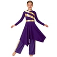 thumbnail image 7 of iiniim Girls Asymmetrical Lyrical Praise Dance Dress Liturgical Worship Church Robe with Palazzo Pants Set Purple 6, 7 of 7