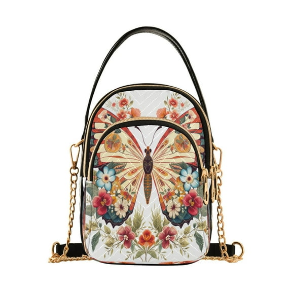 ALAZA Chain Crossbody Bags for Women Butterfly with Flowers Shoulder Handbag Phone Purse
