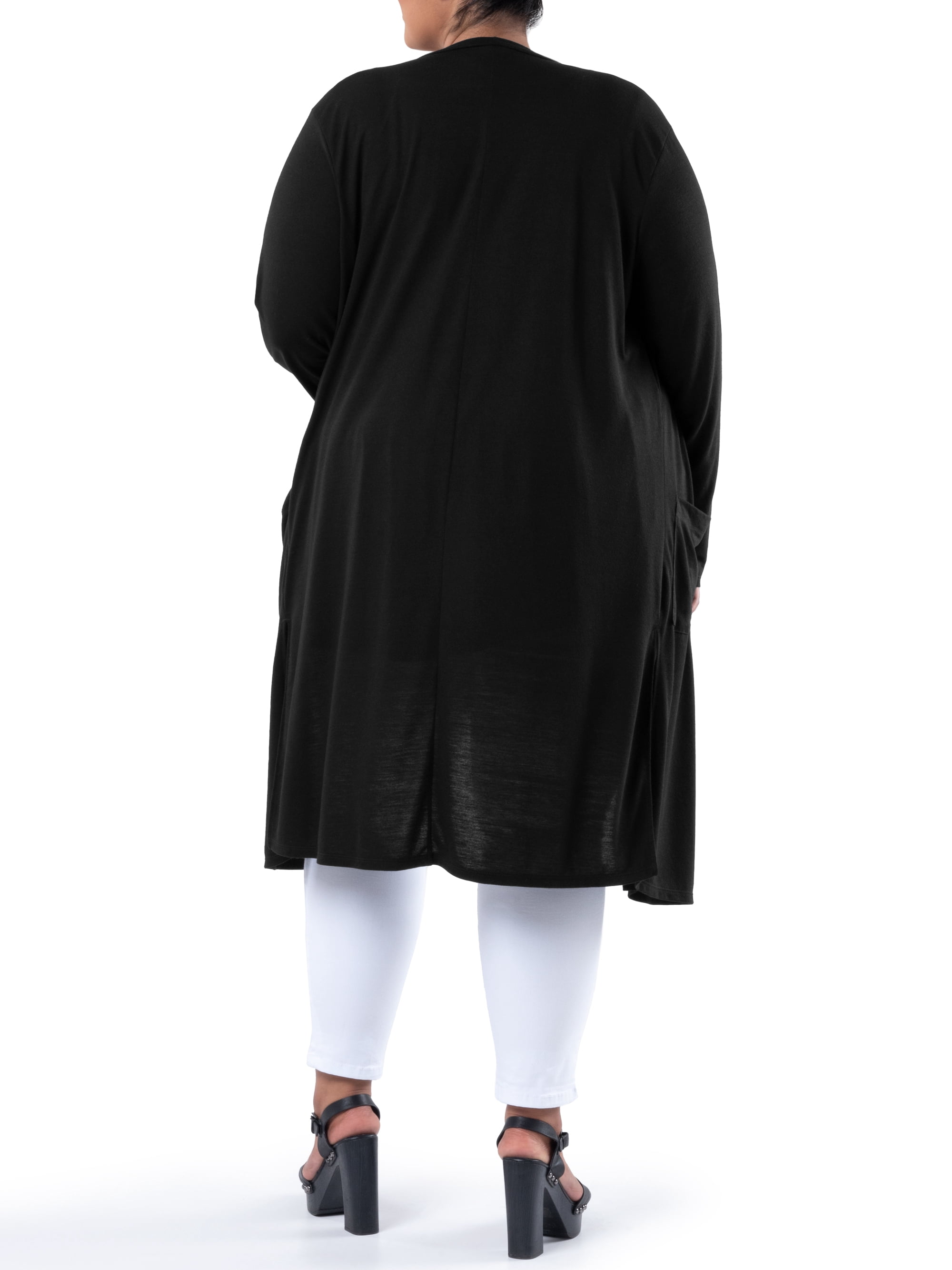 Wright's Women's Plus Size Long Sleeve Open Front Pocket Jersey Duster Cardigan, 1X-5X