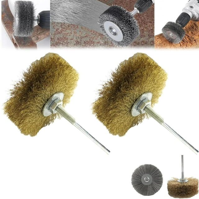 Boreal Craft un Kit de Brosse Métallique de Retrait Adhésif Brosse à Roue en Laiton pour Perceuse Outil de Nettoyage Rotatif en Forme de Roue Plate Brosse à Roue en Cuivre Abrasive Pince à Poussoir Mini Pierre à Savon Ronde