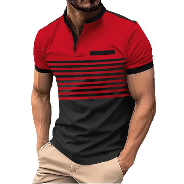 Summer Men's Button Up Round Neck Short Sleeved Shirt Solid Casual Top 3XL