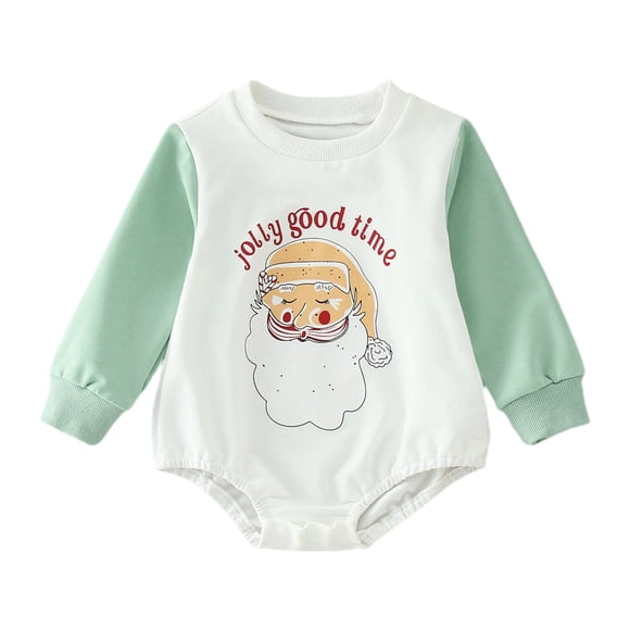 Infant Toddler Boys Girls Christmas Long Sleeve Cartoon Letter Prints Triangle Romper Bodysuits Baby Boy Zipper Sleepers 3 6 Undershirt Baby Long Sleeve Bodysuit for Toddler Boy 6 12 Green 6-12 Months