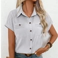 thumbnail image 7 of ZyeKqe Button down Shirts for Women Short Sleeve Shirts Solid Color Business Casual Tops Loose Fitted, 7 of 7