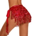 thumbnail image 6 of Zando Sequin Fringe Skirts for Women Tassel Wrap Belly Dance Skirt Sparkly Hip Scarf Glitter Rave Outfits Costume Festival Red, 6 of 6