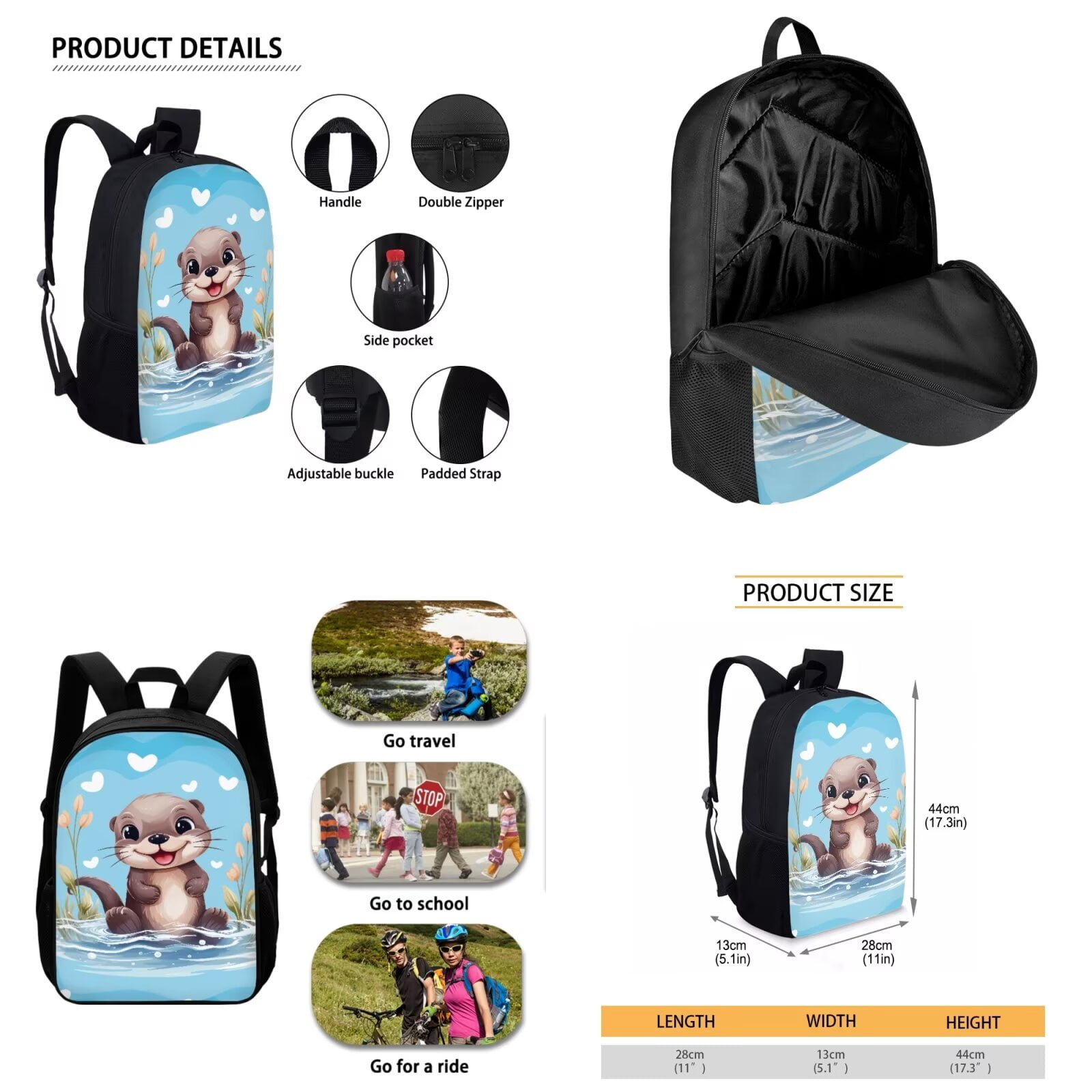 Binienty Otter Bookbag and Lunch Box Set for Girls Boys Teens Middle-School Elementary Bookbags with Pencil Box Case Back To School Backpack Set