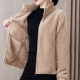 thumbnail image 5 of jtjvou Women's Stand Collar Fleece Jacket Fuzzy Long Sleeve Sherpa Winter Coats Zip Up Casual Plush Outerwear with Pockets Khaki XXXL, 5 of 5