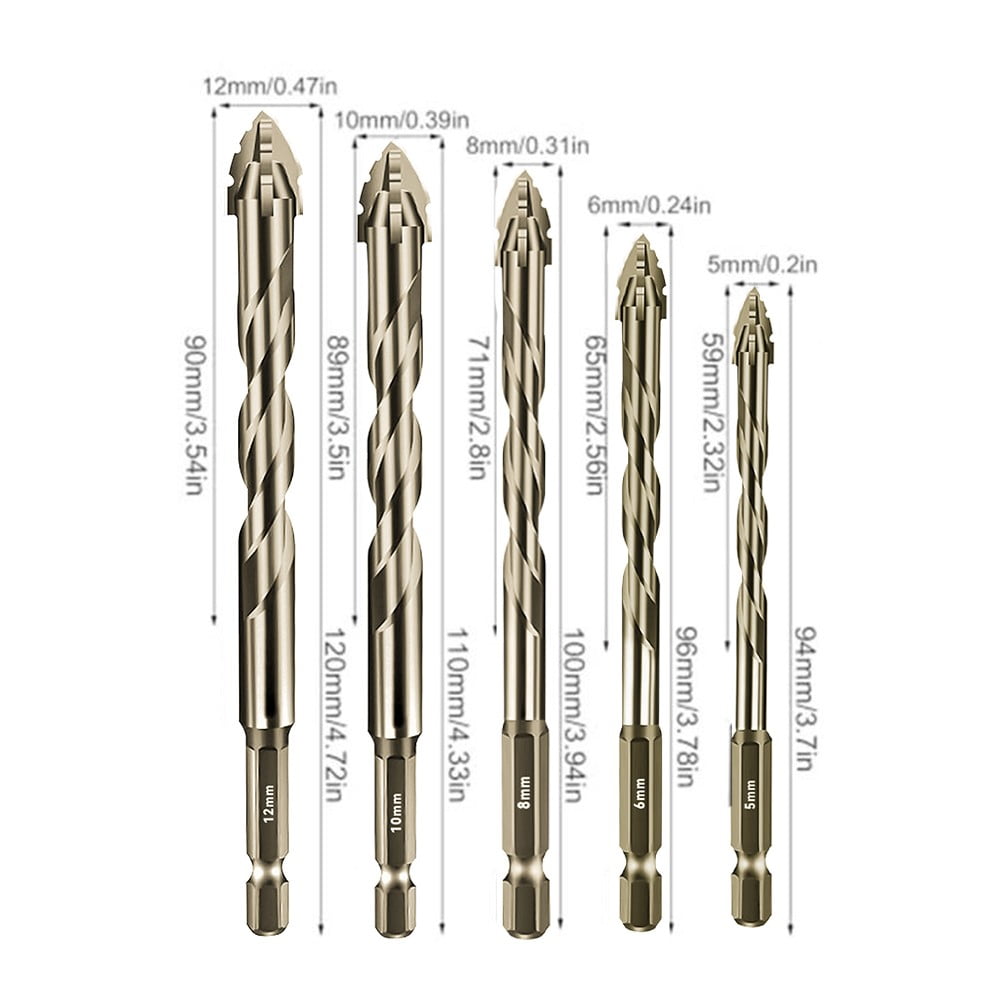 10Pcs Eccentric Drill Bit Set 5mm to 12mm with 4 Flute Design for Wood Metal Drilling and Power Tool Compatibility